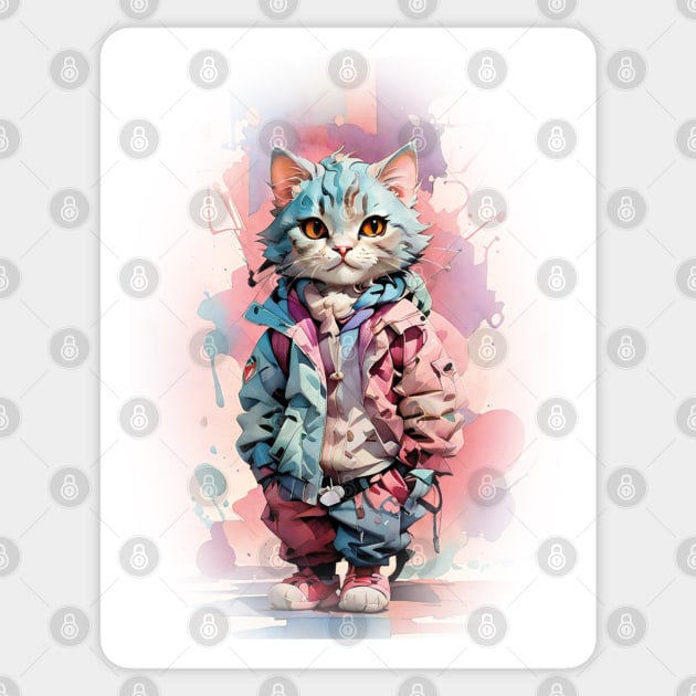 Funky teenage cat Sticker by Moxis Watercolor
